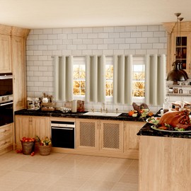 BGment Beige Short Curtains for Kitchen Window, Room Darkening Curtains 45 Inch Length Thermal Insulated Drapes for Small Bedroom, Set of 2 Panels, 38 x 45 Inch