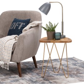 SIMPLIHOME Patrice Mid Century Modern 18 inch Wide Metal and Wood Accent Side Table in Natural, Gold, End, Bedside Table and Nightstand, for the Living Room and Bedroom