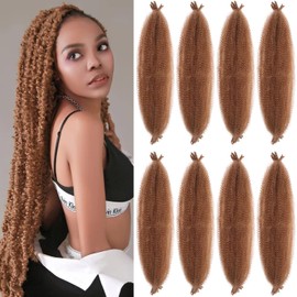 Mscat 61 cm vorgetrennte federnde Afro-Twist-Haarverlängerungen, 8 Packungen, Hellbraun Marley Twist Crochet Braiding Kunsthaarverlängerungen (8 Strähnen/Packung, 27#)