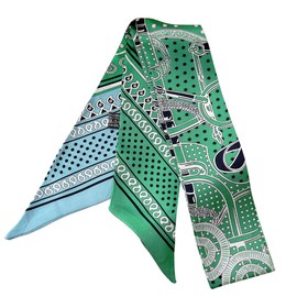 JERLA 100% Mulberry silk Scarf handbag wrap Tie Bundle Hair Ribbon Neckerchief Scarf for women men, Bandanna Green, 33.5"×1.97"
