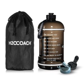H2OCOACH 1 Gallon Sports Water Bottle with Time Marker | Motivational 3.79 Liters, Reusable BPA Free Jug (128 oz) (Black)
