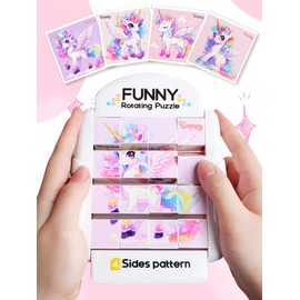 Fullware 3d Rotating Puzzles for 2 3 4 5 6 Year Olds-4 Jigsaw Puzzles in 1-Travel Toys for Toddlers on Plane, in Car- Travel Activity - Montessori Puzzle Game-Birthday Gift for Boys & Girl (Unicorn)