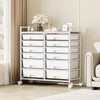 Rolling Storage Cart with 12 Drawers, Wooden Tabletop Utility Cart