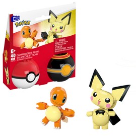 MEGA Pokémon Action-Figur-Bauspielzeug-Set, Pokéball 2er-Pack, Pichu und Charmander mit 40 Teilen, für Kinder, HXP13