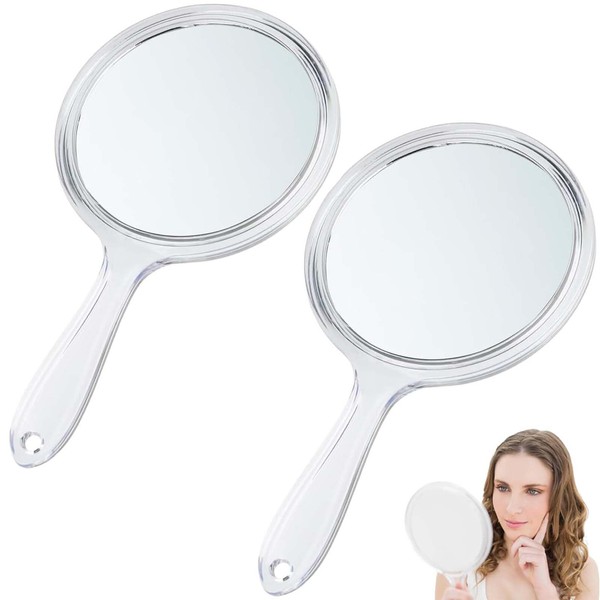 CFSVVD Pack of 2 Hand Mirrors with Handle, Small and Portable Hand Mirror, Double-Sided Hand Mirror with Handle, Magnification Hand Mirror, Hand Mirror Suitable for Daily Use/Travel
