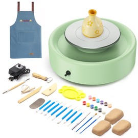 Alldeer Mini Pottery Wheel Machine - 6" Upgraded Clay Wheel for Beginners & Kids, 75W Motor, Adjustable Speed, Low Noise Ceramic Making Kit with 18PCS Sculpting Tools, Ideal for Home DIY (Green)