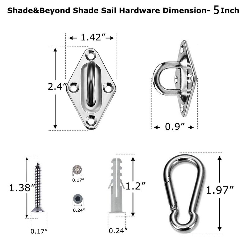 Shade&Beyond 316 Marine Grade Shade Sail Hardware Kit 5 inch