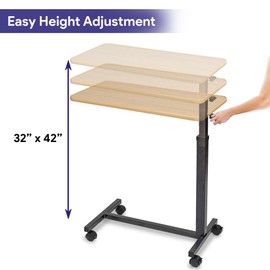 Maple Overbed Table with Wheels - Over Bed Table with Wheels, Adjustable Height, and Wood Top - Medical Rolling Bedside Table for Hospital and Home Use