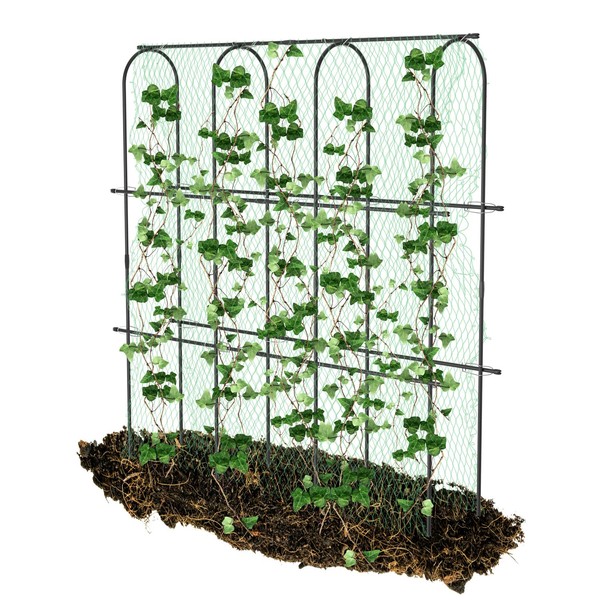 Optimech Cucumber Trellis for Garden 6ft Tall with Nylon Netting, Metal Garden Arch for Climbing Plants Outdoor Support Vegetable Vine Beans Peas A-Frame for Raised Bed