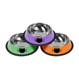 Serentive 3 Pcs Non-Slip Stainless Steel Small Cat Food Bowls - Unbreakable, Thicken, 7 Oz, Suitable for Indoor Small Pets - Removable Rubber Base, Easily Clean, Lovely Color