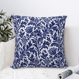 Thistle Damask Navy Blue and White William Morris Greenery Forest Animals Pheasant Decorative Throw Pillow Covers 18x18 inch Soft Pillowcase Aesthetic Cushion Cover for Home Decor Sofa Living Room