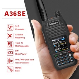 Talkpod A36SE GMRS 5W Radio Bidireccional Portátil Largo Alcance Walkie Talkie, Radio de Dos Vías de Doble Banda Recargable, 512 Canales, Pantalla a Color de 1.44 Pulgadas (Negro)