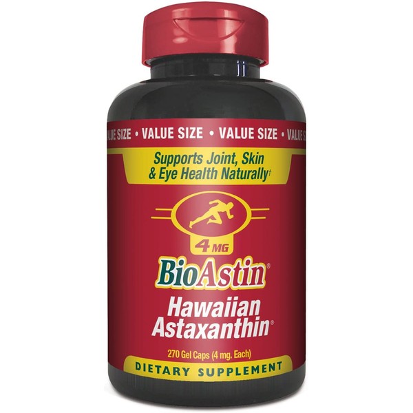 BioAstin Hawaiian Astaxanthin 4mg, 270 Count - Hawaiian Grown Premium Antioxidant - Supports Recovery from Exercise + Joint, Skin, Eye Health Naturally