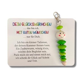 Glückswürmchen, Sorgenwürmchen handmade, Ranzenbaumler, Sorgenwurm, Worry worm, Mutmacher, Glücksbringer, Holz, Farbwahl (Grün)