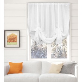NetCurtainsUK Single Slot Top Plain Textured Voile Net Curtain Soft Drape Tie Blinds (White), 140cm (55'') Wide x 140cm (55'') Drop (HWTTB01)