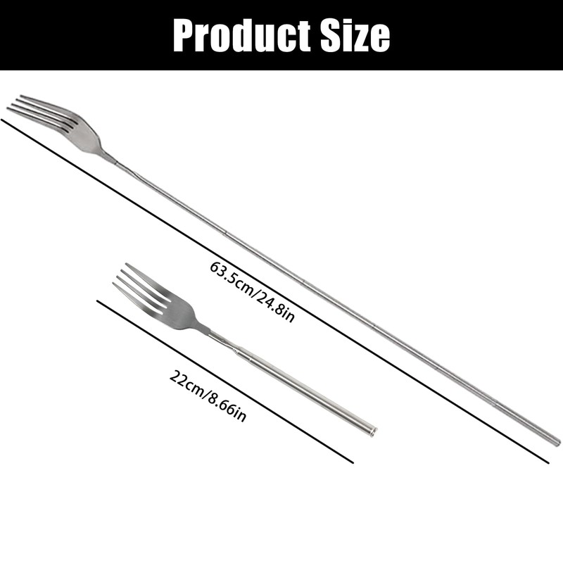 2Pcs Extendable Fork, Stainless Steel Telescopic Forks With Long Handle,
