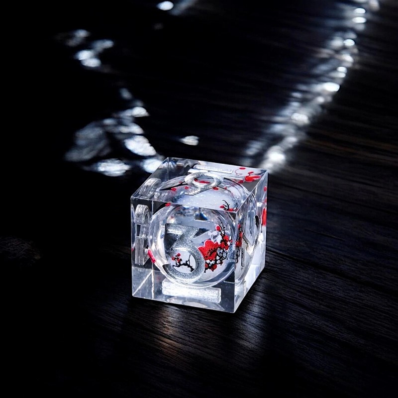 Handmade-Msgrim Cherry Blossom Silver LIQUID DnD Dice Set 7pc Dungeons