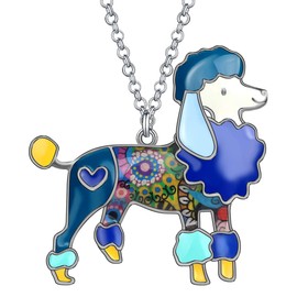 BONSNY Love Heart Enamel Zinc Alloy Metal Poodle Puppy Dog Necklace Pendant PETS Women Jewelry (Blue)