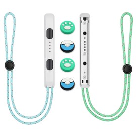 Vicloon Wrist Straps for Switch Joycon 2 Pair, Wrist Controller with 8 Thumb Grip Stick Caps, Switch Controller Hand Grip Accessories, Adjustable Elastic Controller Wristband Wrist Strap (White)