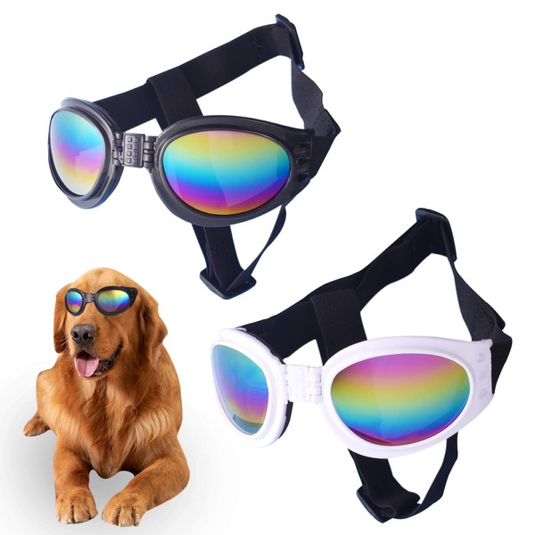 2 Pcs Dog Goggles Dog Sunglasses Adjustable Strap for Waterproof