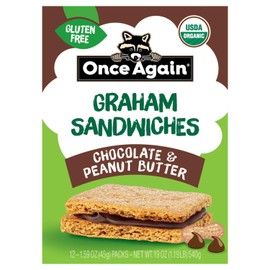 Once Again Chocolate Peanut Butter Crackers Graham Sandwiches - Gluten Free Snacks for Kids & Adults - Organic Sandwich Crackers with Chocolate Peanut Butter Filling - Dairy Free School Snacks, 12 Ct