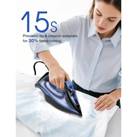 Sundu Steam Iron for Clothes with Rapid Heating Ceramic Coated Soleplate, 1500W, Auto-Off Safety, Burst of Steam, Self-Clean, Anti-Calc, Anti-Drip 300ml Water Tank for Clothes Ironing Indigo