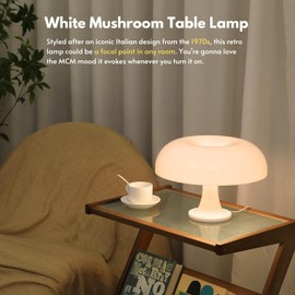 UEHICT White Mushroom Lamp, Dimmable Mushroom Table Lamp with 3 Lighting Modes, 70s Retro Lamp Mid Century Modern Lamp Mushroom Shaped Donut Lamp for Bedroom, Cool Home Decor Aesthetic Lamp (White)