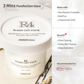 NATURECLASS R4 Rice Wash Off Facial Mask – 4-in-1 Korean Skin Care, Pore Refining, Gentle Exfoliating, Hydrating, Smooth Texture, Rice Ferment & Enzyme, Soft Cream Wash-Off, 3.38 fl oz