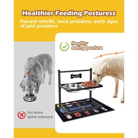 TIDANT Elevated Dog Bowls with Slow Feeder & Mat, Adjusable Height Raised Dog Bowl Stand with 2 Stainless Steel 1200ML Bowl