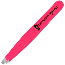 Tweezer Guru Tweezers for Women - Slant Pointed Precision Tweezers for Eyebrows & Ingrown Hair Removal - Blackhead and Splinter Tweezer with Sharp Needle Nose Point for Plucking (Bright Pink)