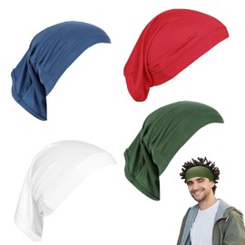 Ptenzor 4 Pcs Dreadlocks Tube Sock Headband – Elastic Dreadlock Cap for Long Hair, Unisex Spandex Wraps for Men & Women, White, Military Green, Red, Gray Blue(12 x 8 Inches)