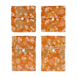 Andux Jewelry Silk Purse Pouch Plum Blossom Embroidery Silk Brocade Coin Purse Travel Jewelry Pouch 4pcs SP/DZ-02(Orange)