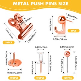 GOOLADA 315Pcs 5 Style Rose Gold Push Pins,Metal Push Pin Hooks, Push Pin Clips, Wall Pins, Cute Pushpin, Rose Gold Thumbtacks for Corkboard, Bulletin Board, Map
