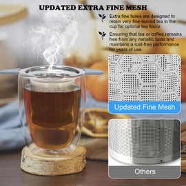 Tea Infuser for Loose Leaf Tea, Extra Fine 304 Stainless Steel Tea Strainer Stepper with Heat-Resistant Silicone Handles and Lid, Large Capacity Tea Basket Filter for Mug, Cup (Silver)