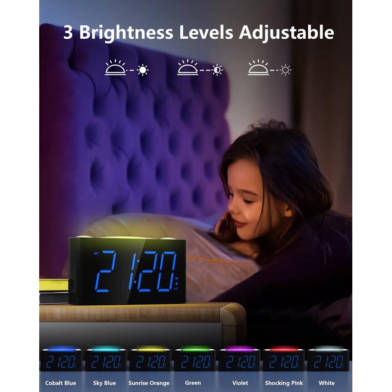 Mesqool Vibration Alarm Clock, Digital Deaf Alarm Clock with 7-Colour