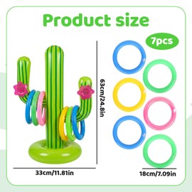 Cactus Toy, Inflatable Toys for Hawaiian Party Decorations, Ring Toss Game Set with Six Rings, Pool Games for Adults, Beach Party Decorations and Backyard Entertainment