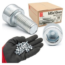 Pack of 50 M5 x 10 mm DIN 912 Cylinder Screws Hexagon Socket Full Thread Galvanised Steel