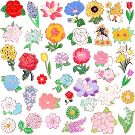 Giegxin 40 Pcs Flower Enamel Pins for Backpacks Floral Lapel Pins Cute Rose Spring Sunflower Tulip Lily Hydrangeas Gnome Brooch for Women Gifts