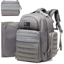 Diaper Bag Backpack for Dad, DBTAC Large Baby Nappy Bag for Men w/Changing Mat, Insulated+Wipe Pockets, Stroller Straps, Grey
