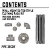 PIPE DECOR Black Steel Wall-Mounted Tee-Style Clothing Rack Kit, DIY