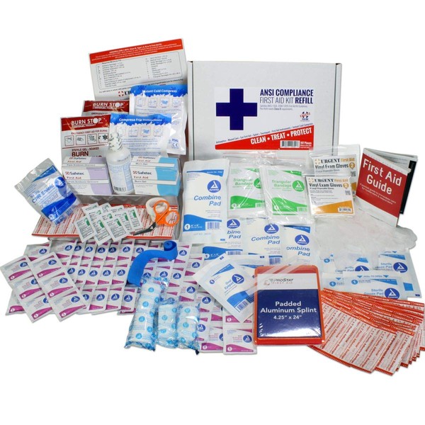 OSHA & ANSI First Aid Kit Refill/Upgrade, 50 Person, 196 Pieces, ANSI 2015 Class B - Includes Splint, Tourniquet, Tools, Single dose and More: Fill Your kit or use to Upgrade to Current regulations