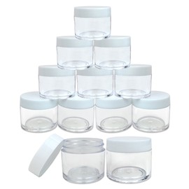 Beauticom 30g/30ml (1 fl. oz.) Double Wall Clear Plastic Leak Proof Jars with Flat Top Lids for Creams, Lotions, Make Up, Powders, Glitters, and more... (Color: White Lid, Pieces: 12)