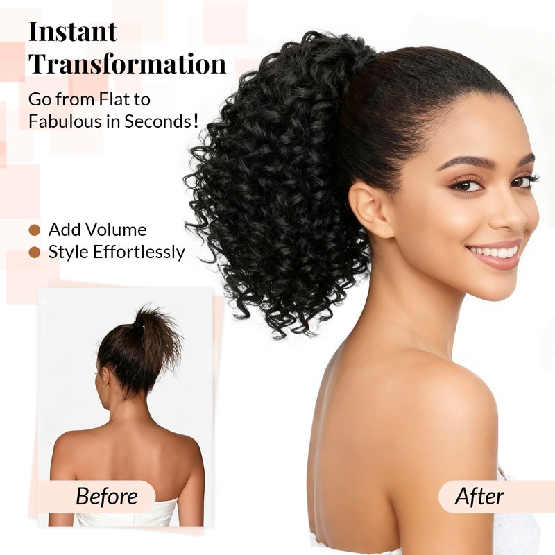 LEEONS Drawstring Ponytail for Black Women, 10 Inch Afro Kinky