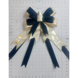 Handmade Metallic Gold Christmas Trees on Beige with Black Velvet Christmas Bow