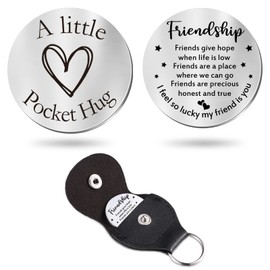 Pocket Hug Token Long Distance Relationship Keepsake Stainless Steel Double Sided Inspirational Gift with PU Leather Keychain (Friendship)