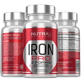 Iron PRO Complex (Dual Action Iron 2 Forms) Bisglycinate & Gluconate 2-in-1 Complete Iron Tablets Supplement High Strength with Vitamin C, B12, B9, B6, Copper – 90 Vegan Capsules Ferrous