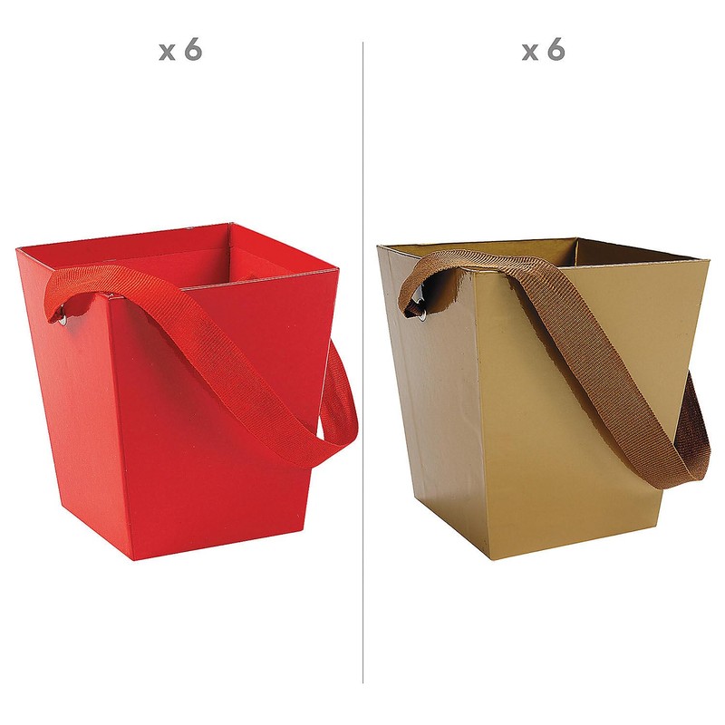 Cardboard Buckets with Ribbon Handle Kit Gold & Red -