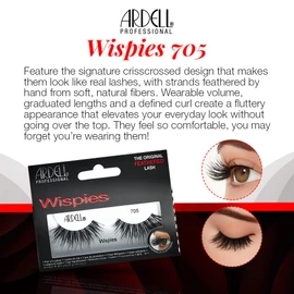 Ardell Wispies False Lashes 705 - Full Volume False Eyelashes, Long & Fluffy Lashes for Natural Look, 1 Pair