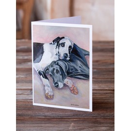 Caroline's Treasures Black and Harlequin Great Dane Greeting Cards and Envelopes Pack of 8