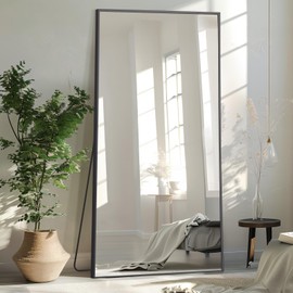 MELOMOIR 71"x32" Large Mirror Full Length, Oversized Floor Mirror Full Length for Bedroom Living Room Cloakroom Gym, Hanging Standing or Leaning Full Body Mirror with Stand, Black Aluminum Alloy Frame
